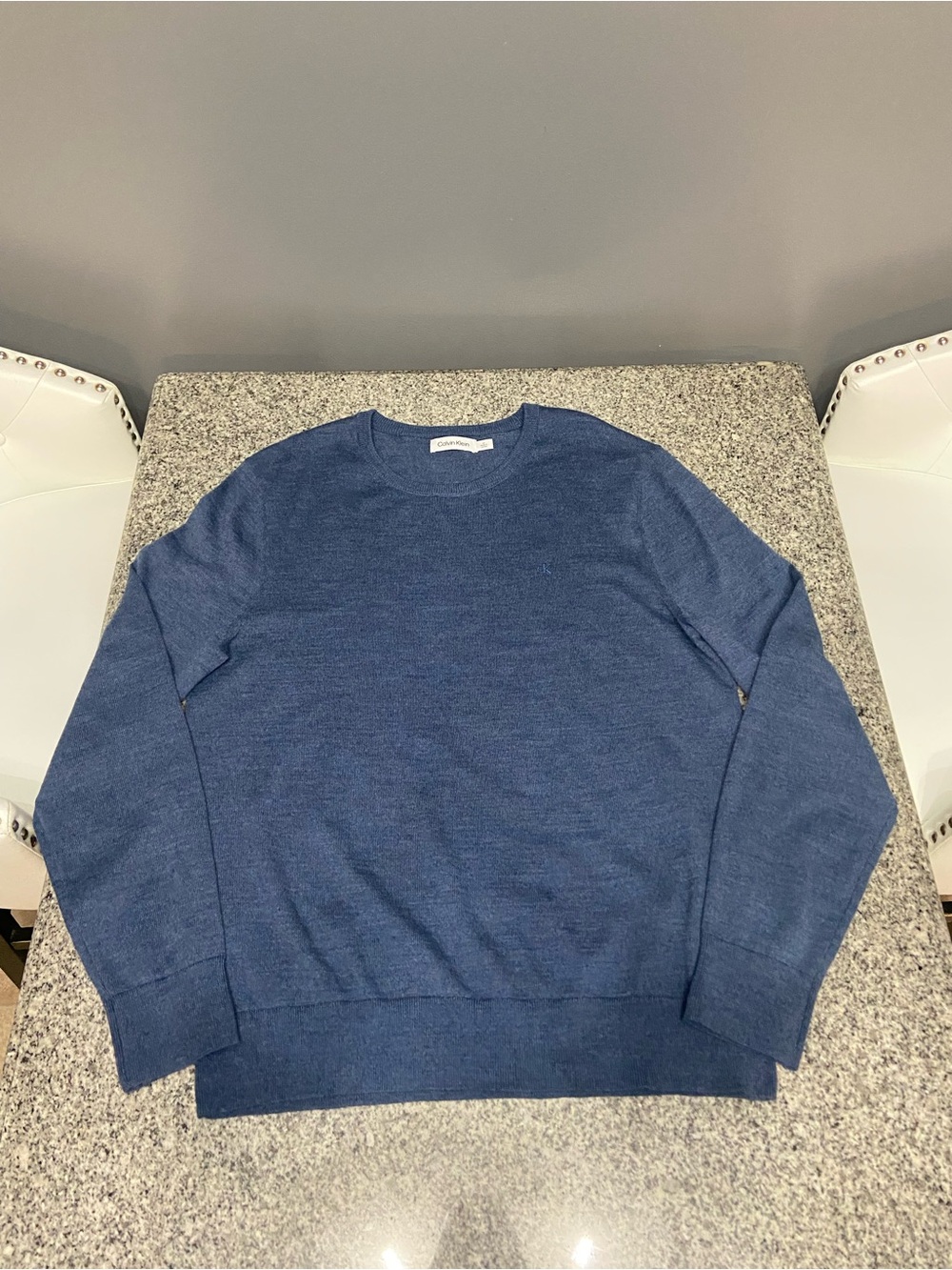 Calvin Klein Crewneck Sweater Men’s Blue Wool Blend 55% Poly 45% Wool CK Logo M